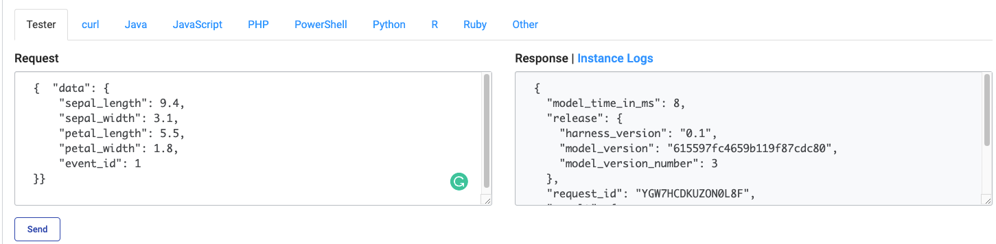 The Tester tab shows the API Request and Response.