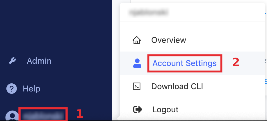 Account settings menu
