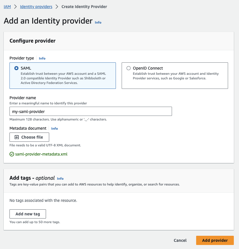 Identity provider configuration