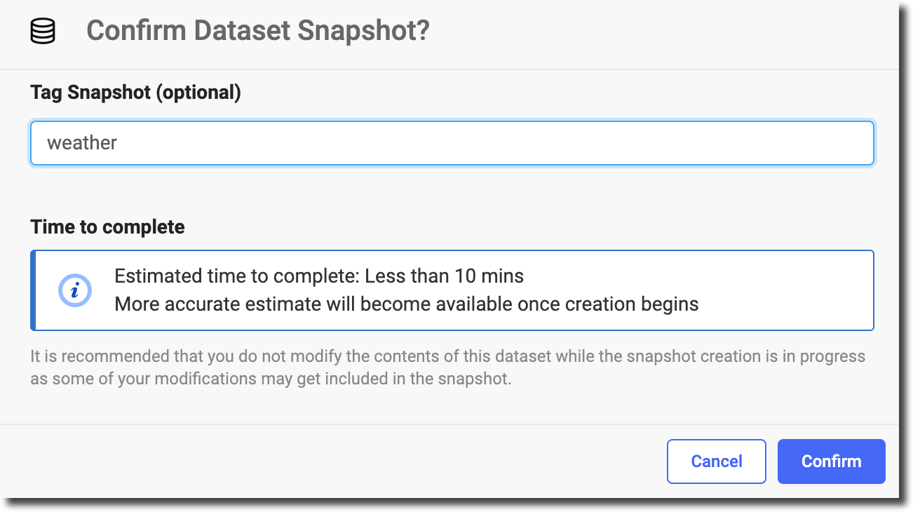 confirm data snapshot