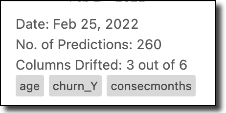 Details about features that have drifted beyond the threshold are shown when you hold your mouse over the red circle.