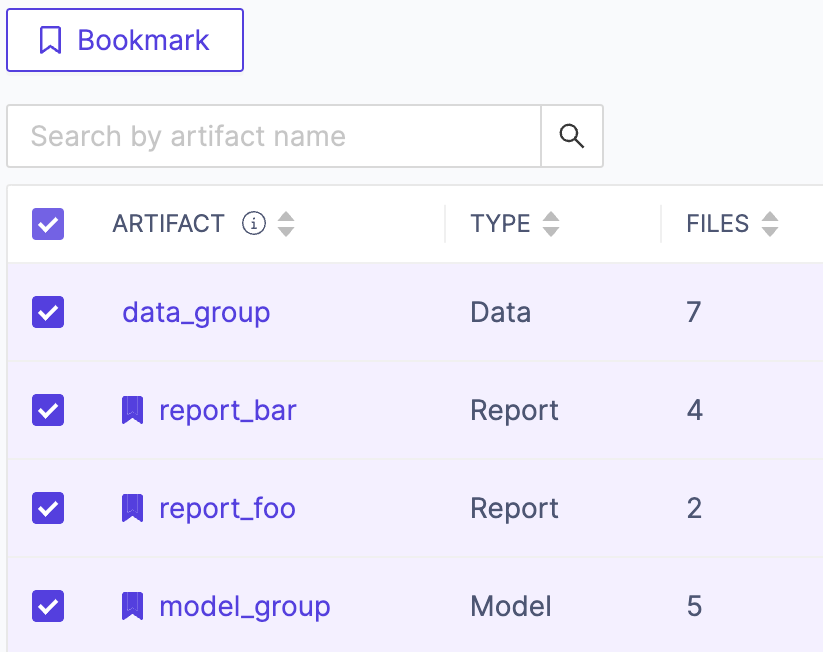 Bookmark artifacts in bulk