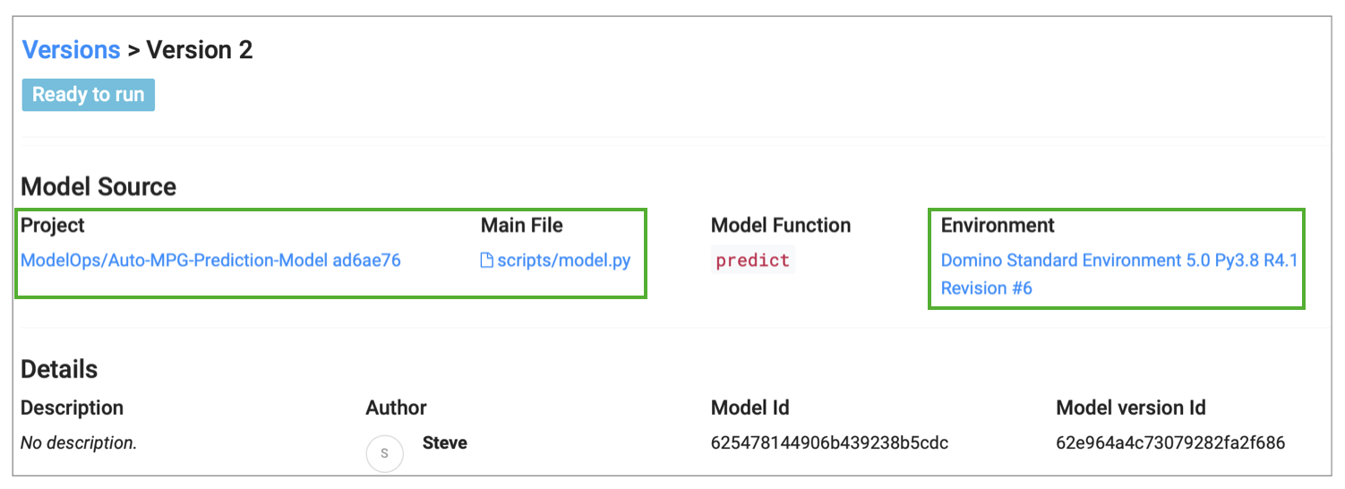 Model API version details