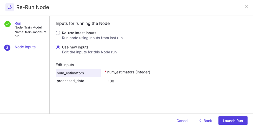 Node Rerun Modal Step 2