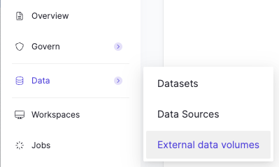 Navigate to External data volumes