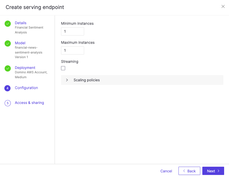 Create Endpoint - Configuration