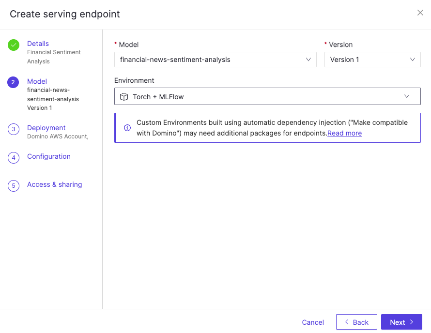 Create Endpoint - Model