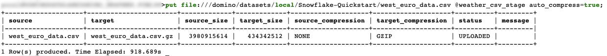 Snowflake response to data upload of large file