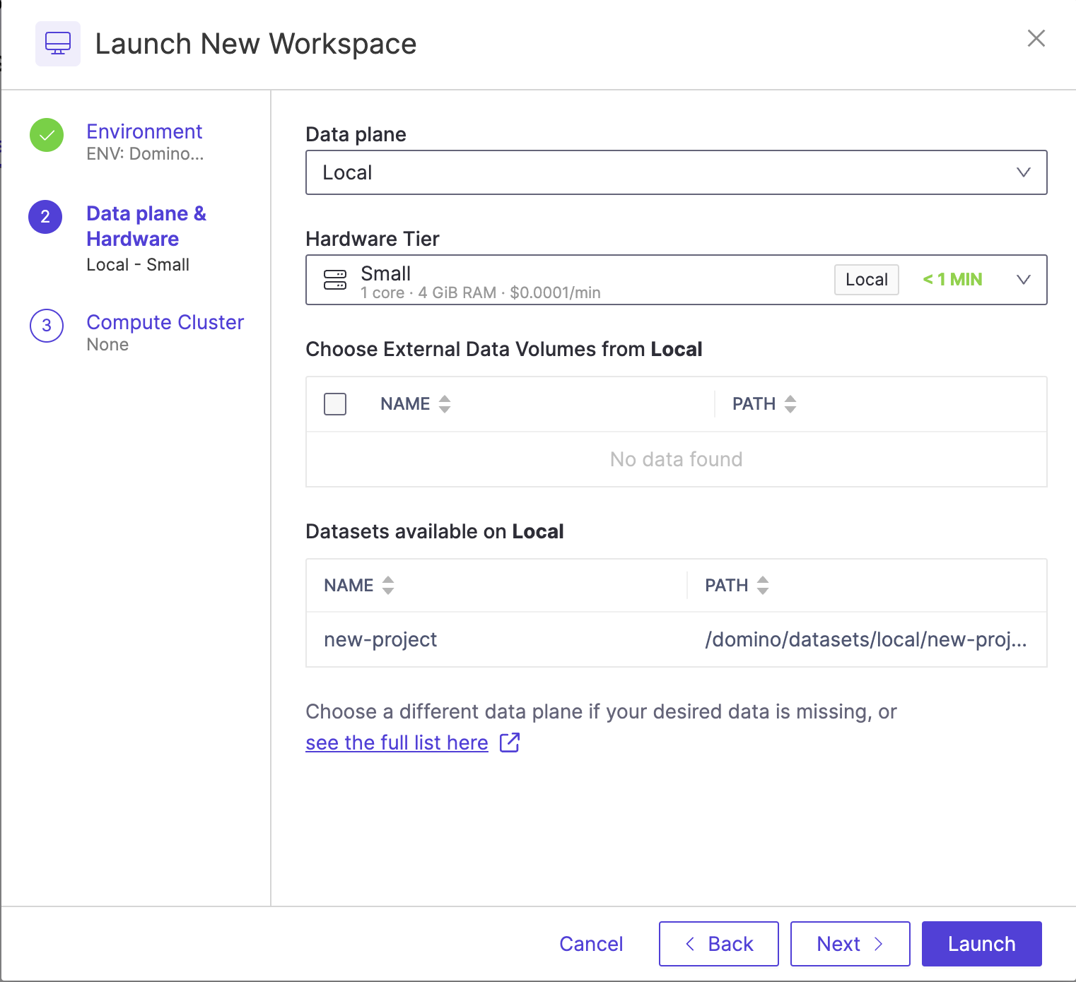 Launch a Workspace and select a hardware tier