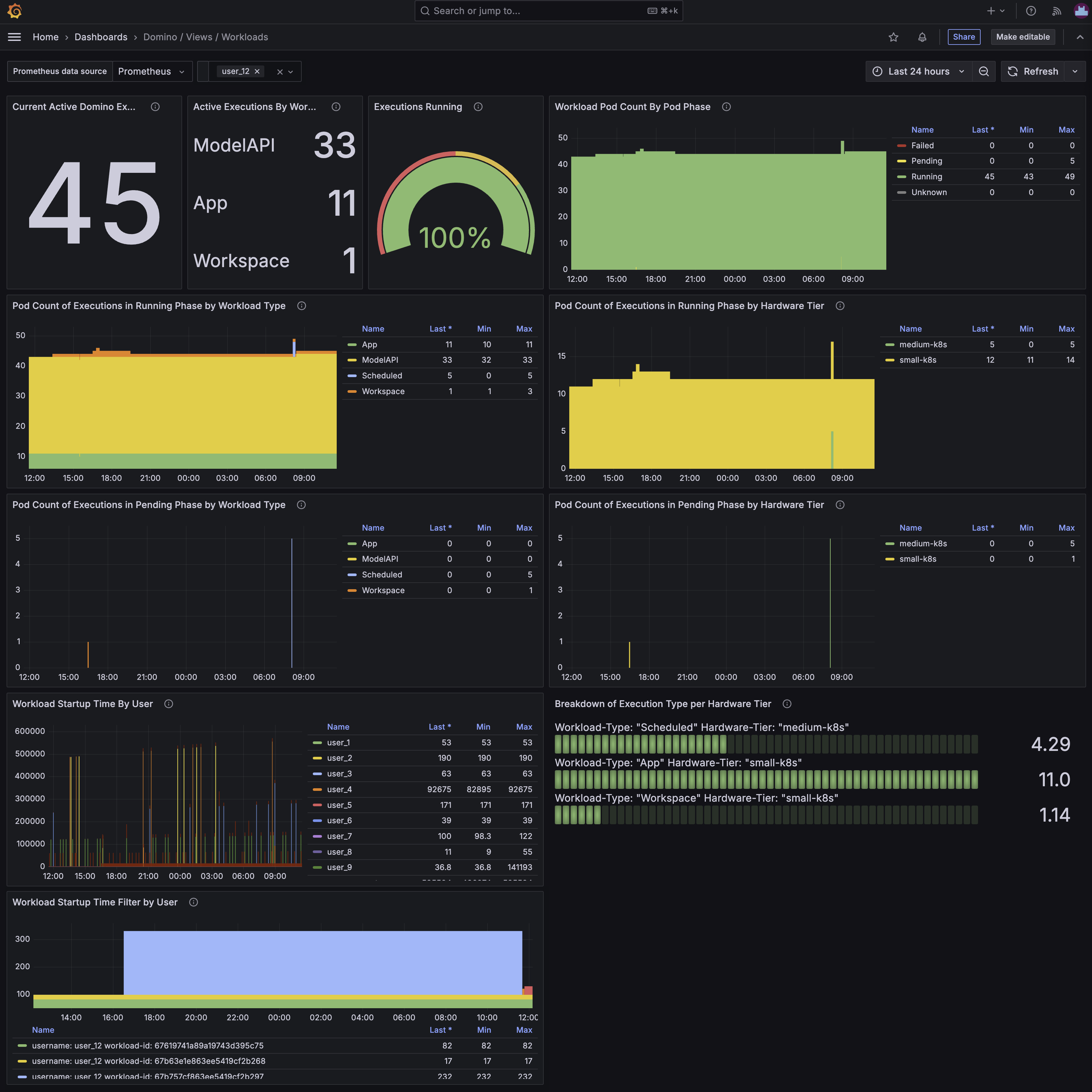 Domino / Views / Workloads dashboard