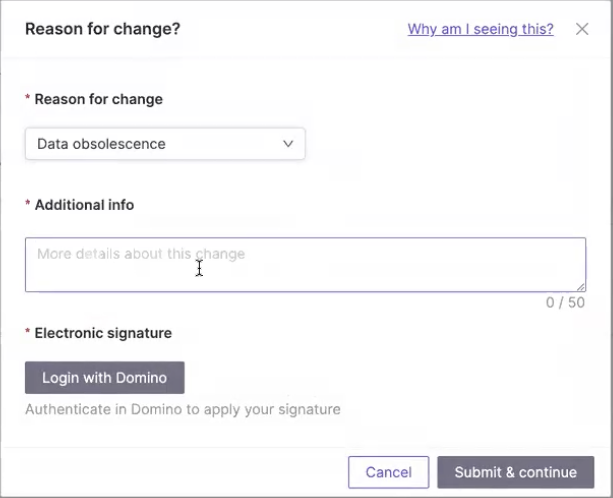Reason for change UI