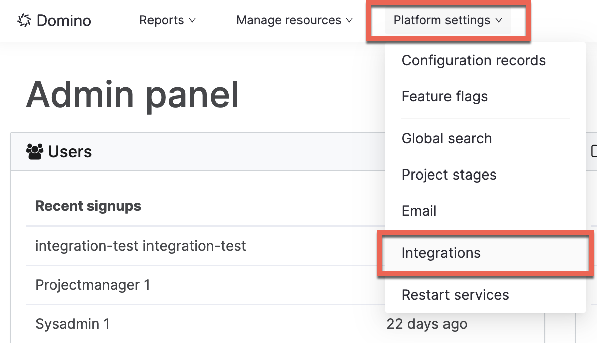 Platform settings - Integrations