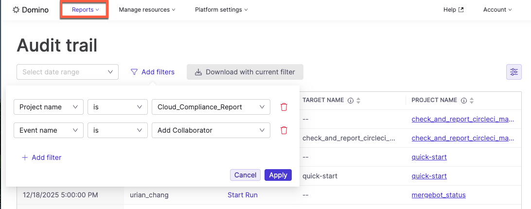Filter and view events