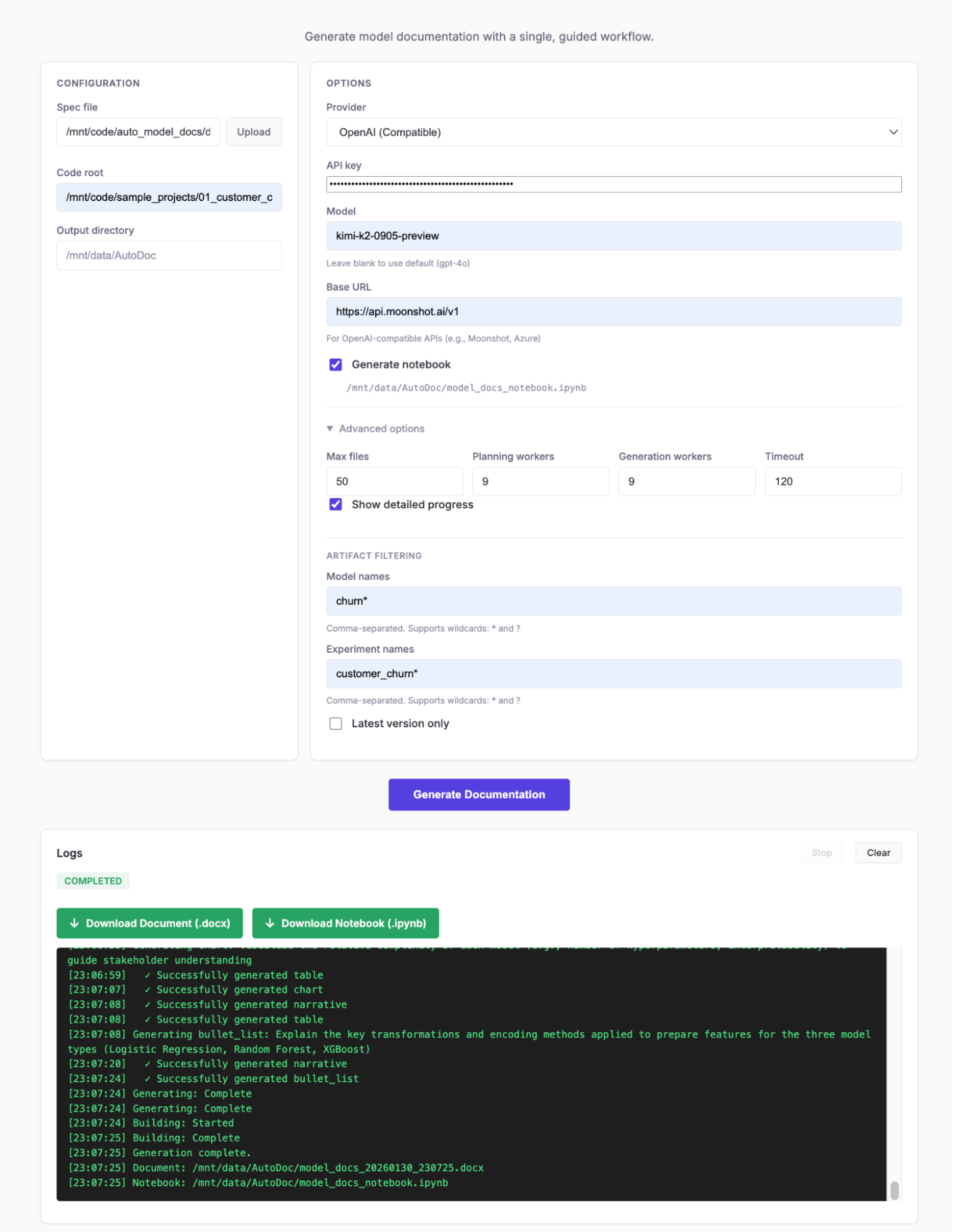 Auto-generate model documentation