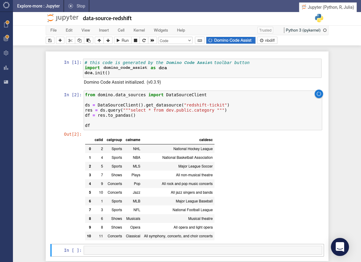 jupyter redshift cluster code inserted