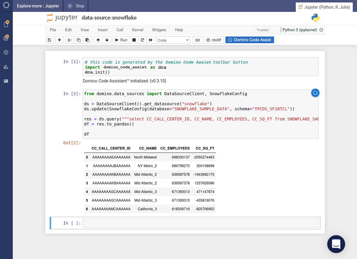 sql snowflake inserted code