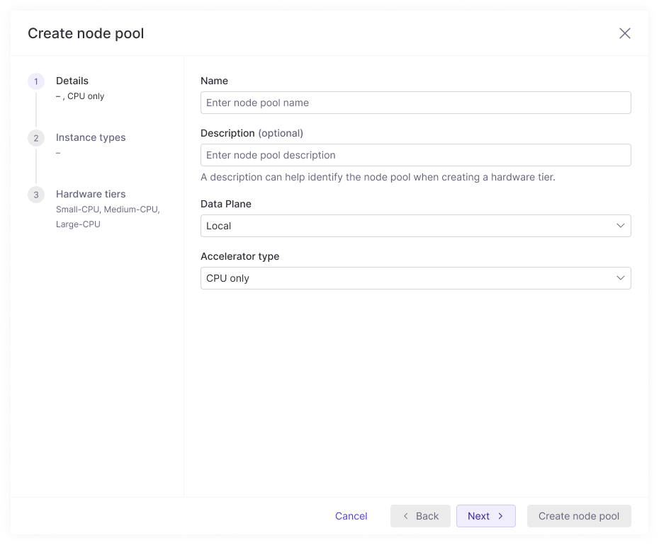 Add Node Pool dialog