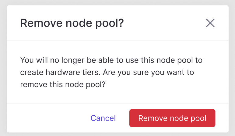 Delete node pool dialog